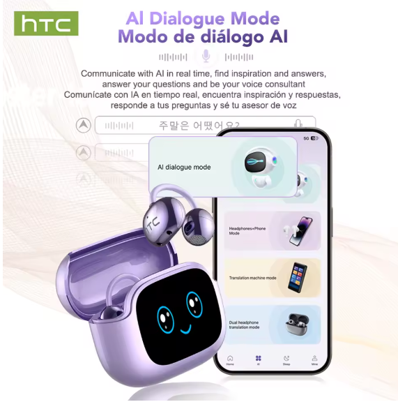 Auricolari Bluetooth HTC NE32 2026 con Traduttore Linguistico AI in Tempo Reale, TWS, Bluetooth 6.0, Audio HiFi, IPX5
