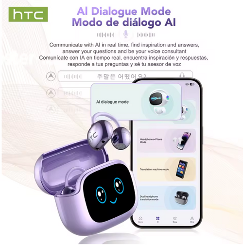 Auricolari Bluetooth HTC NE32 2026 con Traduttore Linguistico AI in Tempo Reale, TWS, Bluetooth 6.0, Audio HiFi, IPX5